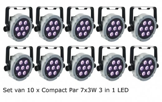 10x Compact LED Par 7x 3W 3 in 1 RGB
