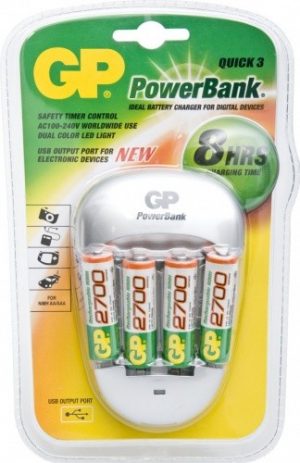 GP Powerbank Quick 3 incl. set van 4 stuks penlite AA