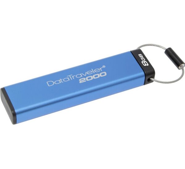 - USB-stick - kleur blauw - fabrikantcode DT2000/8GB - capaciteit 8 GB - aansluiting USB 3.0 / USB 3.1 (Gen 1) - snelheid lezen 120 MB/s, schrijven 20 MB/s - wachtwoordbeveiliging & schrijfbeveiliging - compatibel met Android, Chrome OS, Linux, MacOS X, Windows 7, Windows 8, Windows 8.1, Windows 10, Windows Vista - water en stof bescherming IP57 certificaat - hardware data encryptie 256-bit AES in XTS modus - afmetingen breedte 80mm x hoogte 20mm